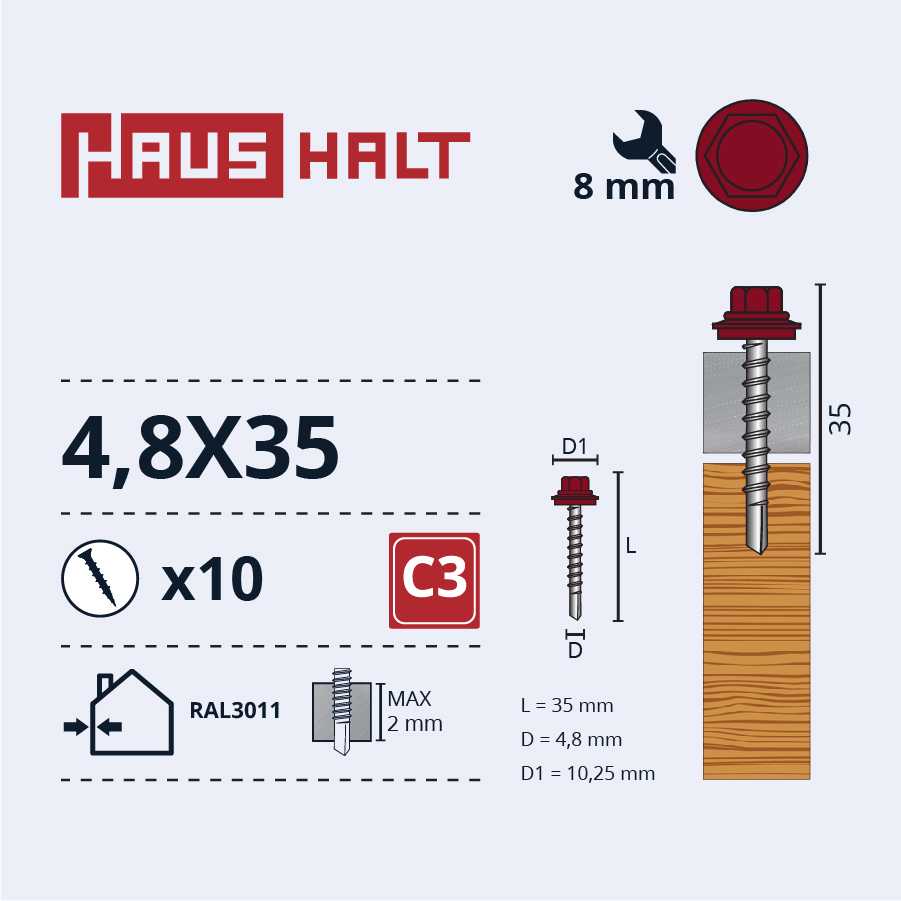 Savisriegiai Haushalt, DIN 7504K, 4,8 x 35 mm, 10 vnt.