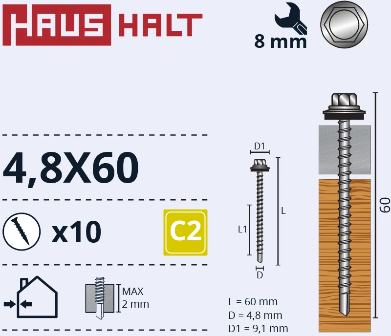 Savisriegiai Haushalt, DIN 7504K, 4,8 x 60 mm, 10 vnt.