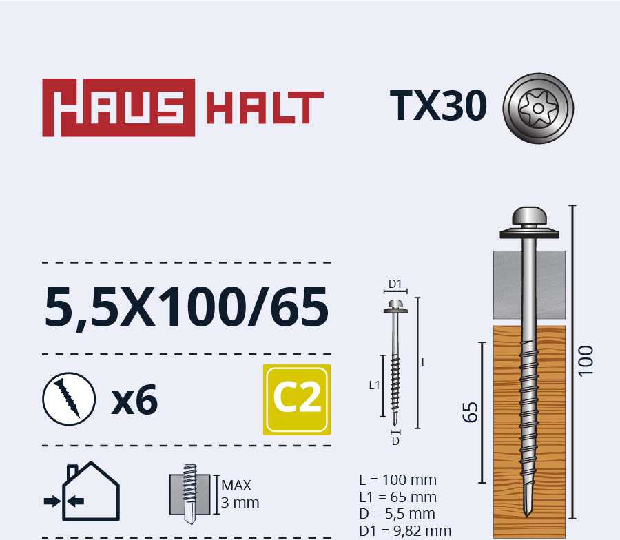 Savisriegiai Haushalt, DIN 7504N, 5,5 x 100/65 mm, 6 vnt.