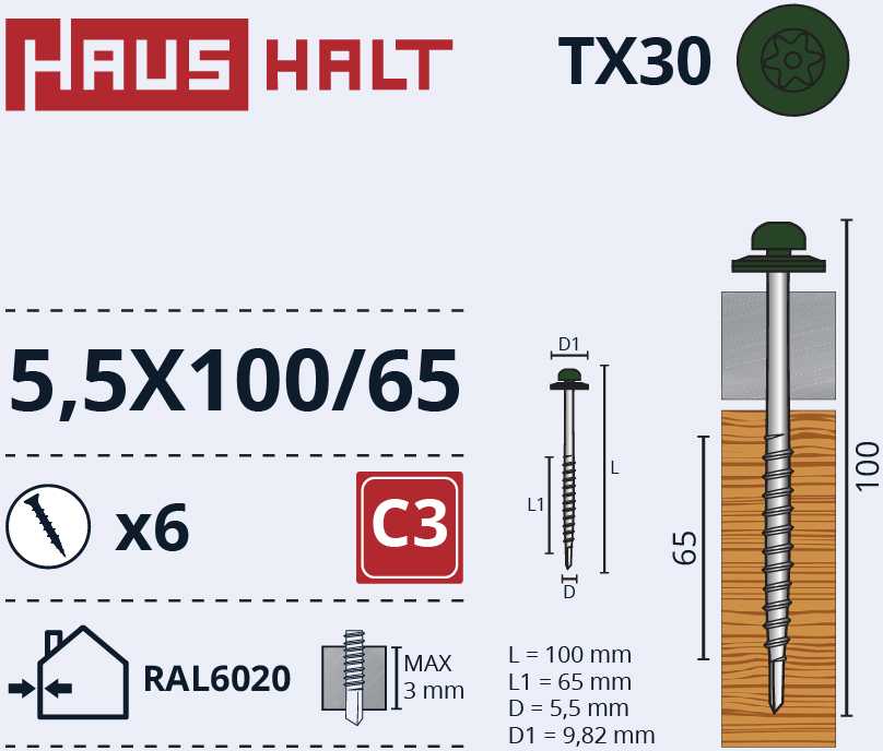 Savisriegiai Haushalt, DIN 7504N, 5,5 x 100/65 mm, 6 vnt.