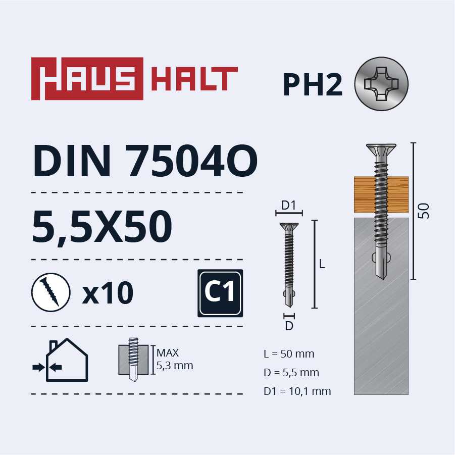 Savisriegiai Haushalt, DIN 7504O, 5,5 x 50 mm, 10 vnt.