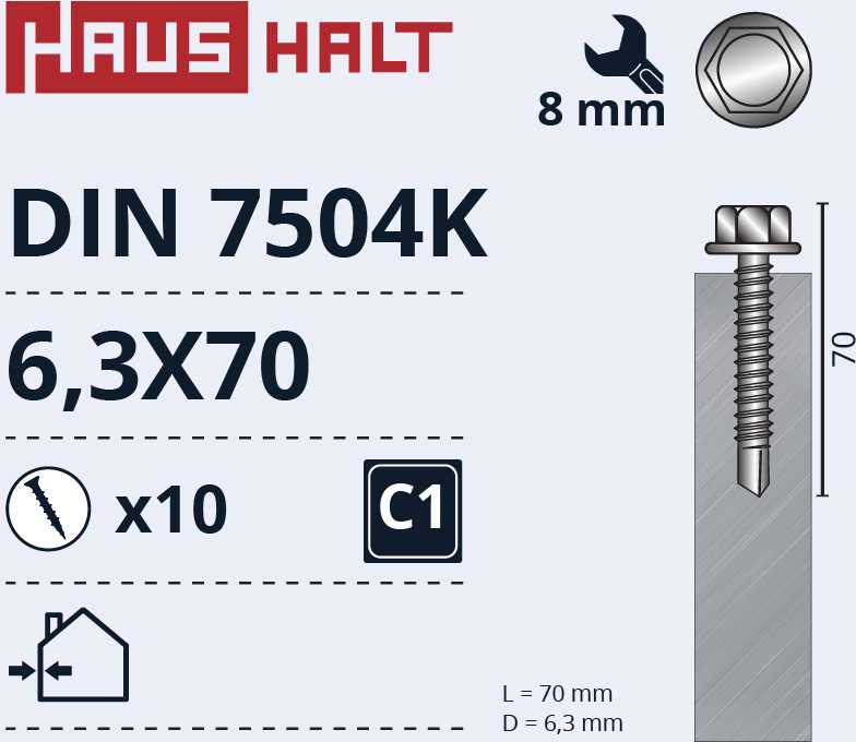 Savisriegiai Haushalt, DIN 7504K, 6.3 x 70 mm, 10 vnt.