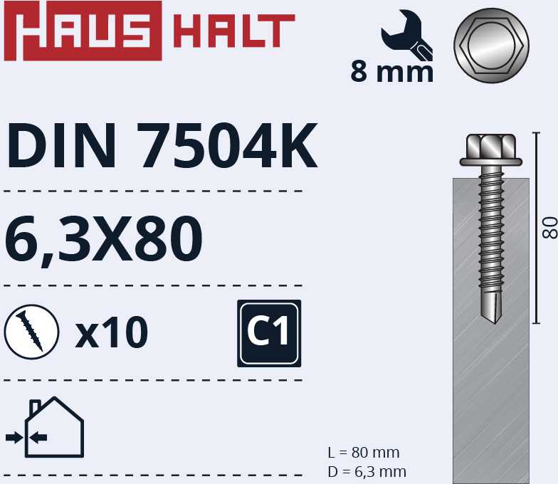 Savisriegiai Haushalt, DIN 7504K, 6.3 x 80 mm, 10 vnt.