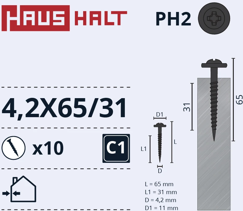 Savisriegiai Haushalt, DIN 14566, 4,2 x 61/31 mm, 10 vnt.