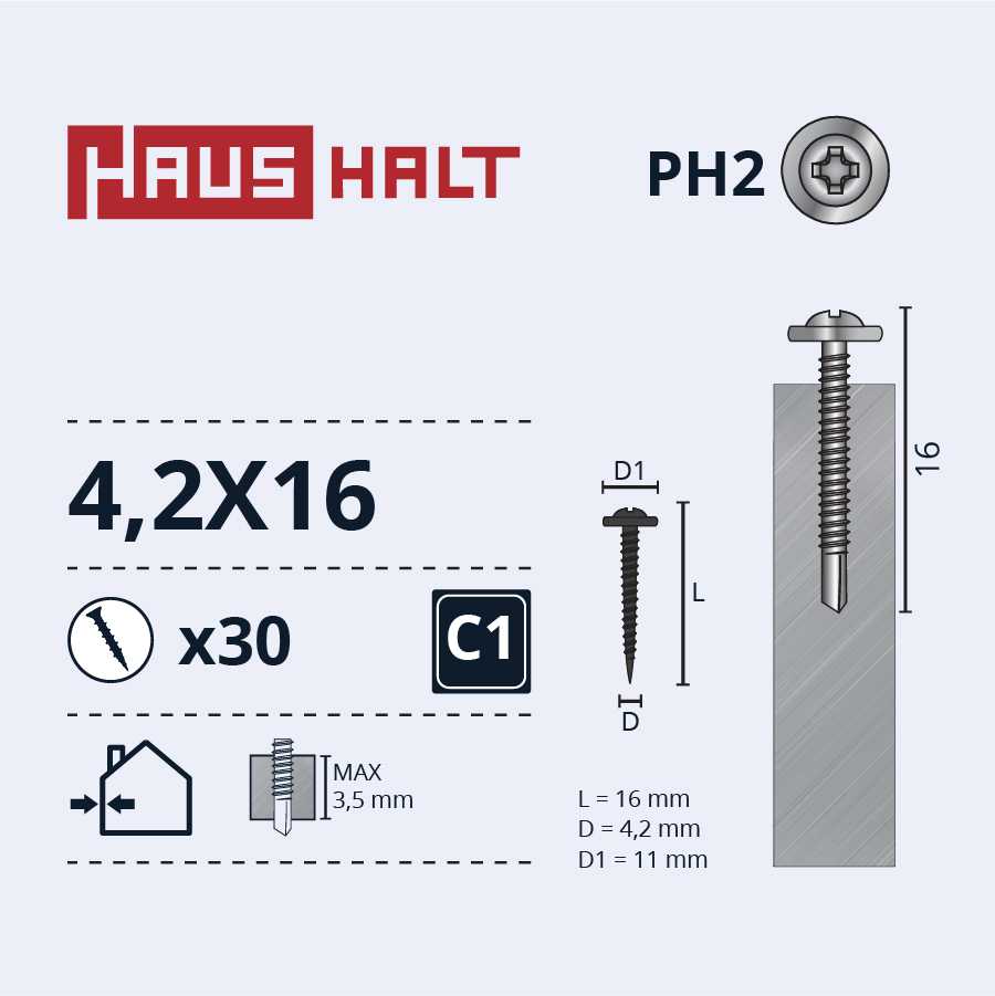 Savisriegis Haushalt DIN 14566, 4.2 mm x 16 mm, 30 vnt.