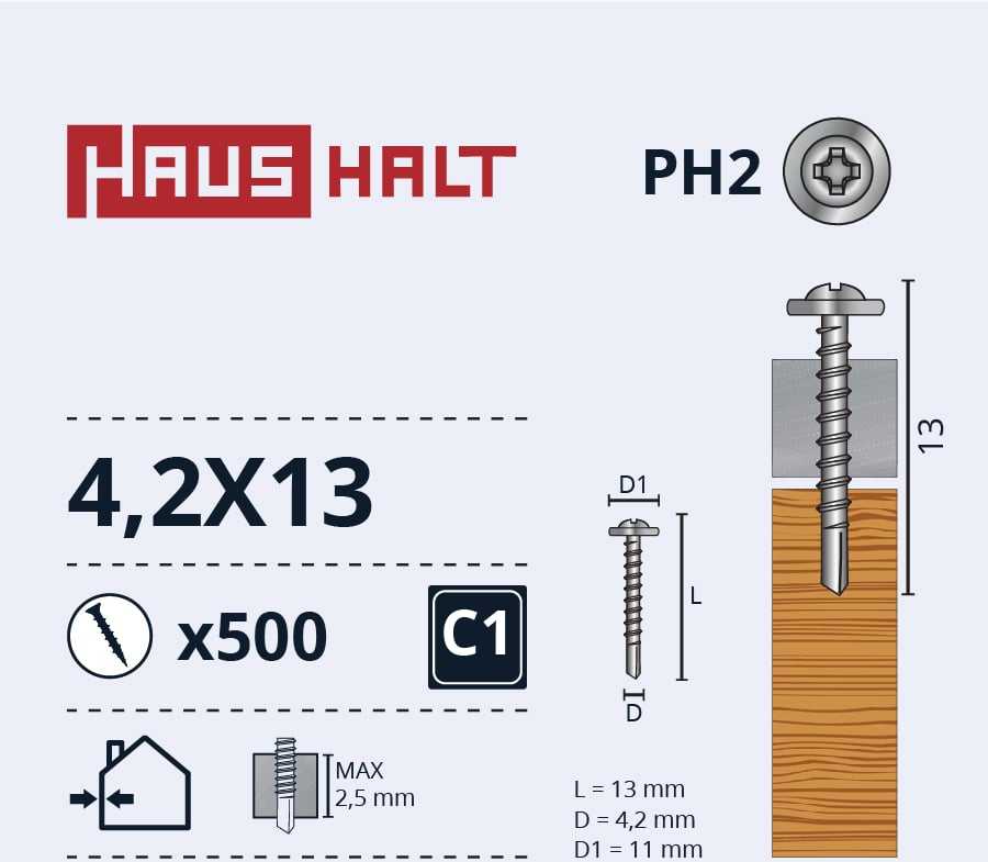 Haushalt Sourcing SELF SCREW 4,2X13 WOOD+DRILL 30PCS