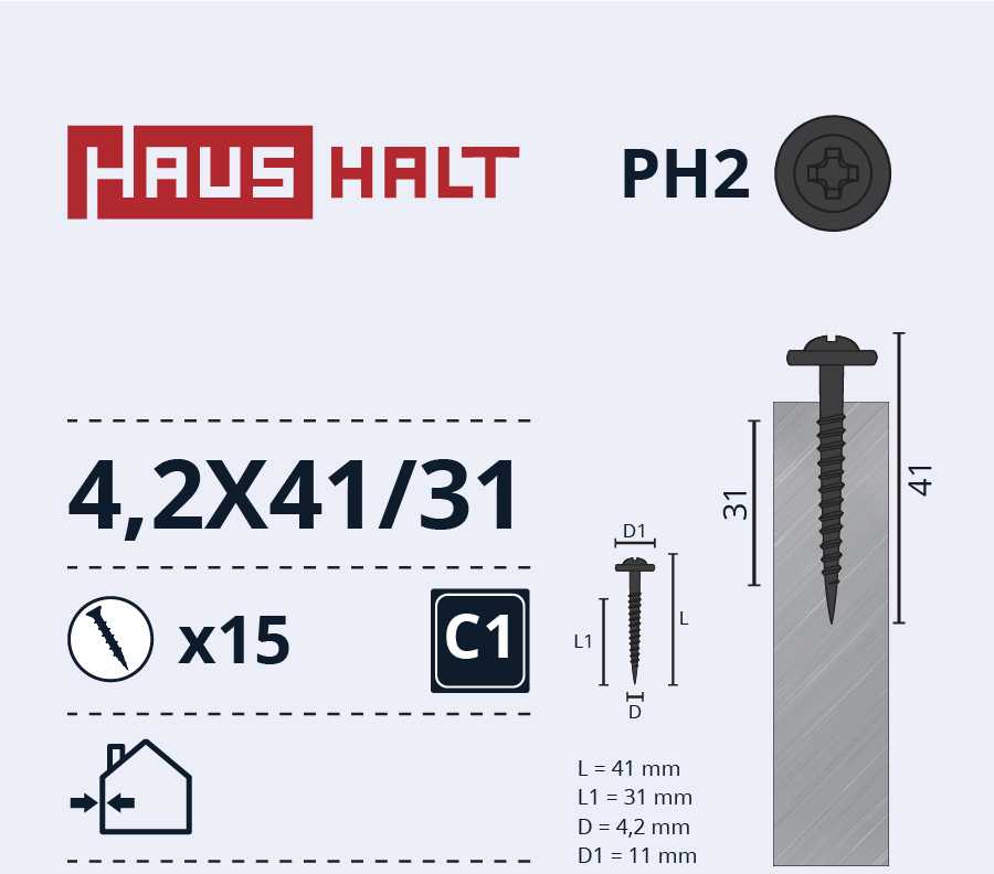 Savisriegiai Haushalt, DIN 14566, 4,2 x 41/31 mm, 15 vnt.
