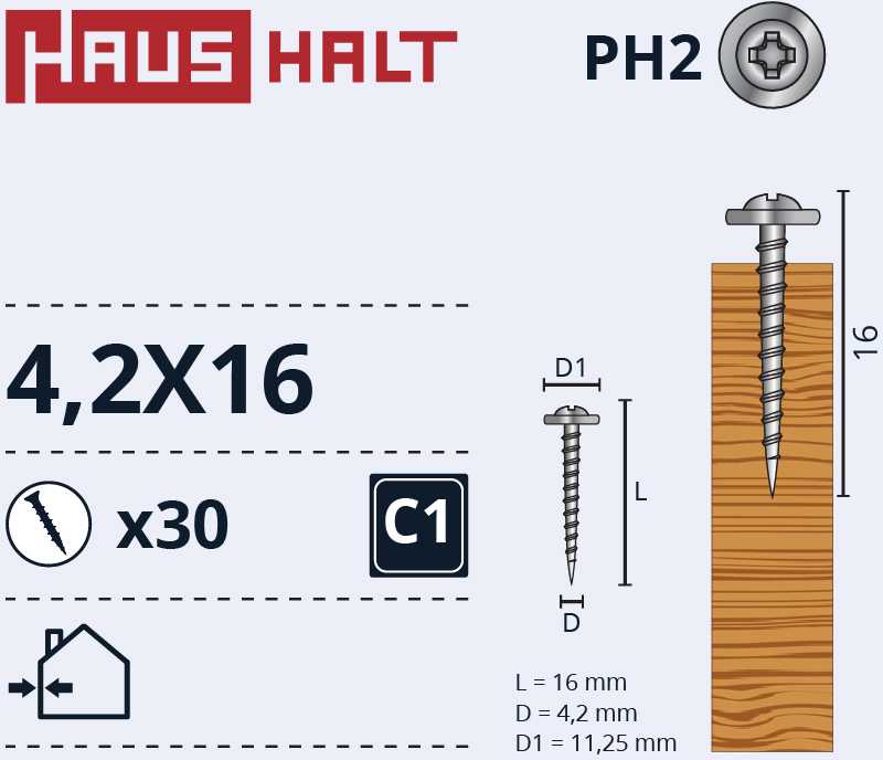 Haushalt SAVIVARŽČIAI 4,2X16 METALAS MEDIENA ZN 30 VNT.