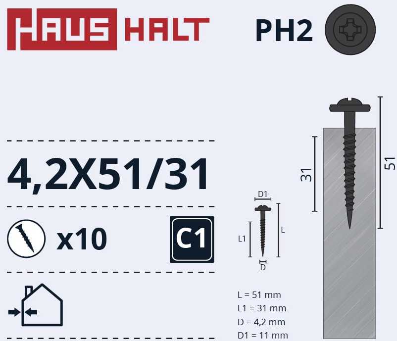 Savisriegiai Haushalt, DIN 14566, 4,2 x 51/31 mm, 10 vnt.