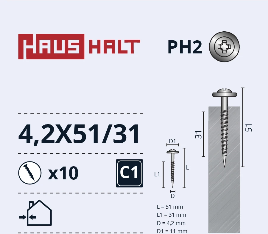 Savisriegiai Haushalt, DIN 14566, 4,2 x 51/31 mm, 10 vnt.