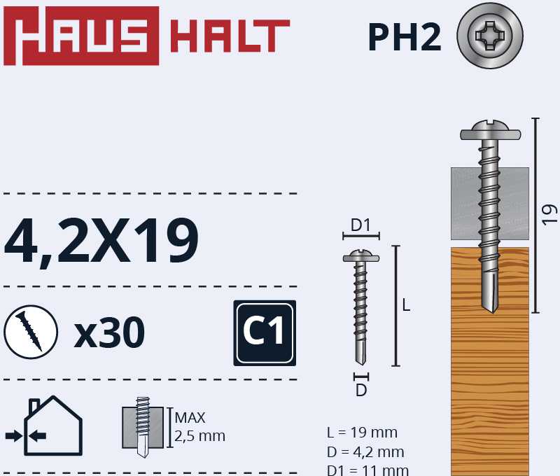 Savisriegiai Haushalt, DIN 14566, 4,2 x 19 mm, 30 vnt.