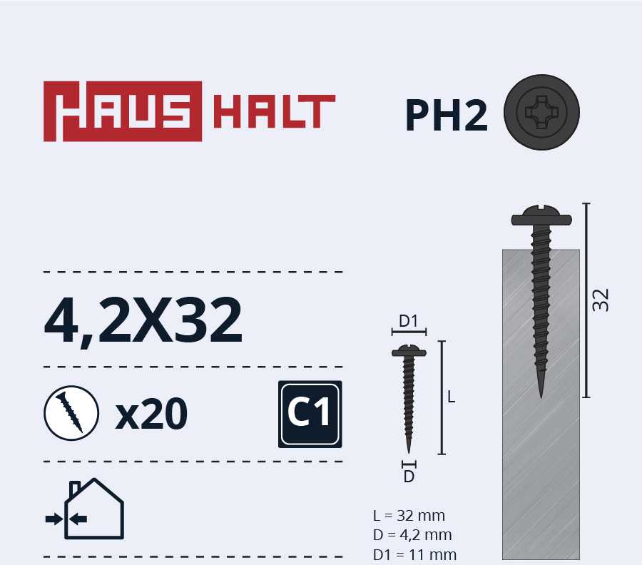 Savisriegiai Haushalt, DIN 14566, 4,2 x 32 mm, 20 vnt.
