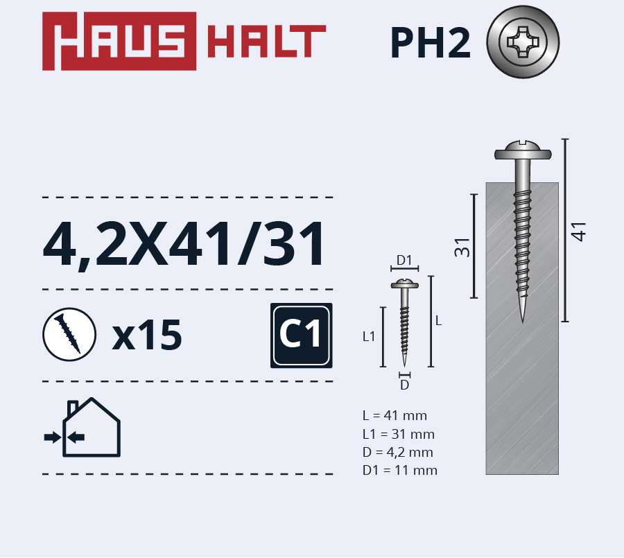 Savisriegiai Haushalt, DIN 14566, 4,2 x 41/31 mm, 15 vnt.
