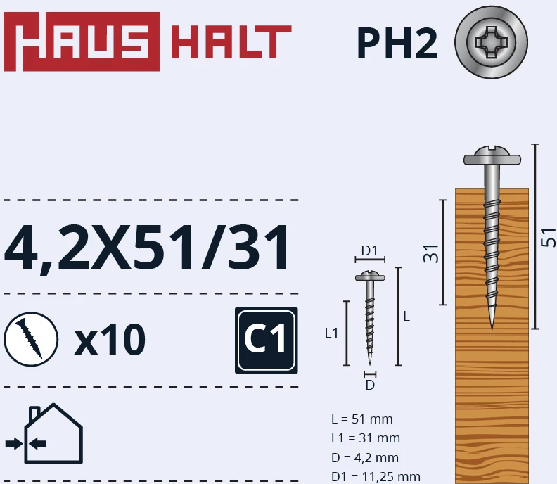 Savisriegiai Haushalt, DIN 14566, 4,2 x 51/31 mm, 10 vnt.