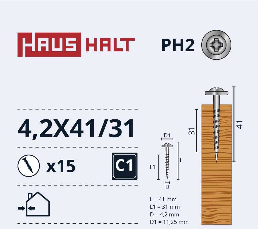 Savisriegiai Haushalt, DIN 14566, 4,2 x 41/31 mm, 15 vnt.