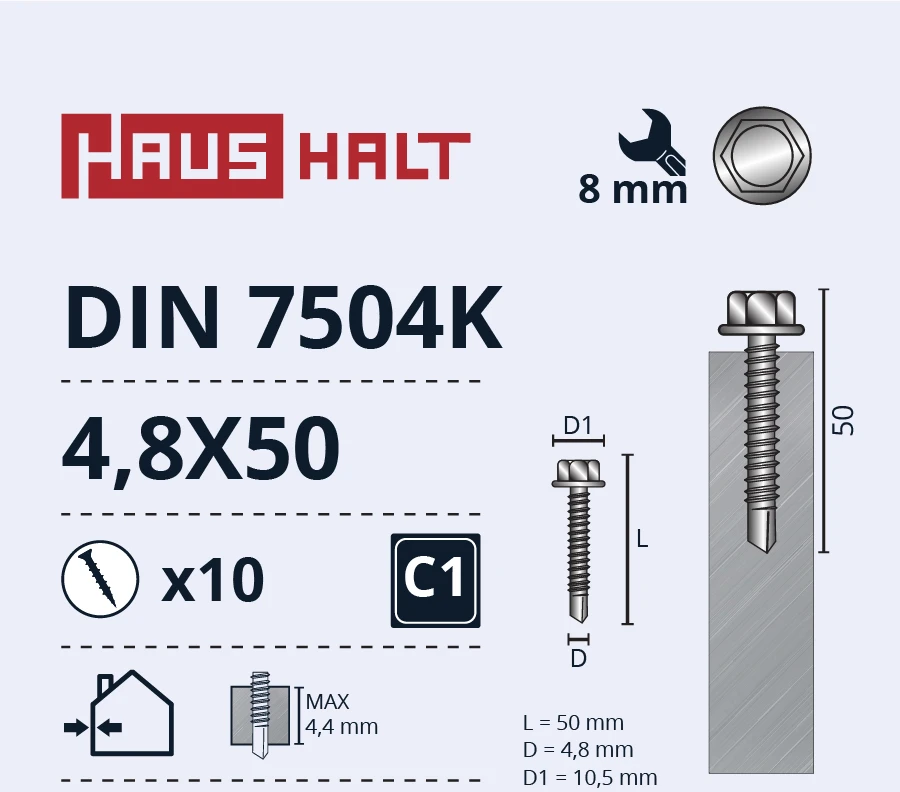 Savisriegiai Haushalt, DIN 7504K, 4,8 x 50 mm, 10 vnt.