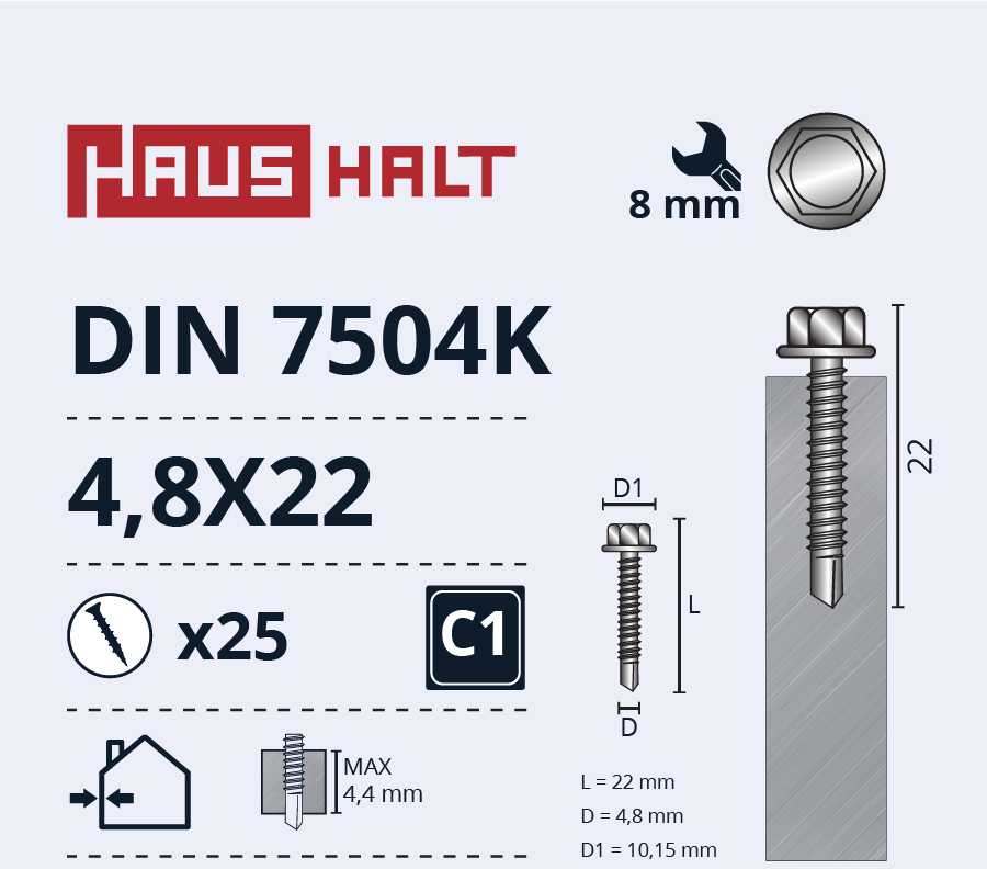 Grąžtas Haushalt Ajmaker SELF SCREW 4,8X22 DIN7504K ZN 25PCS