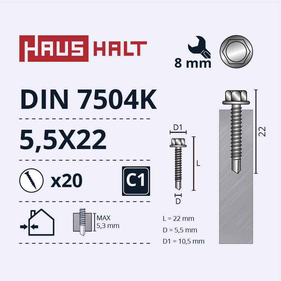 Savisriegiai Haushalt, DIN 7504K, 5,5 x 22 mm, 20 vnt.