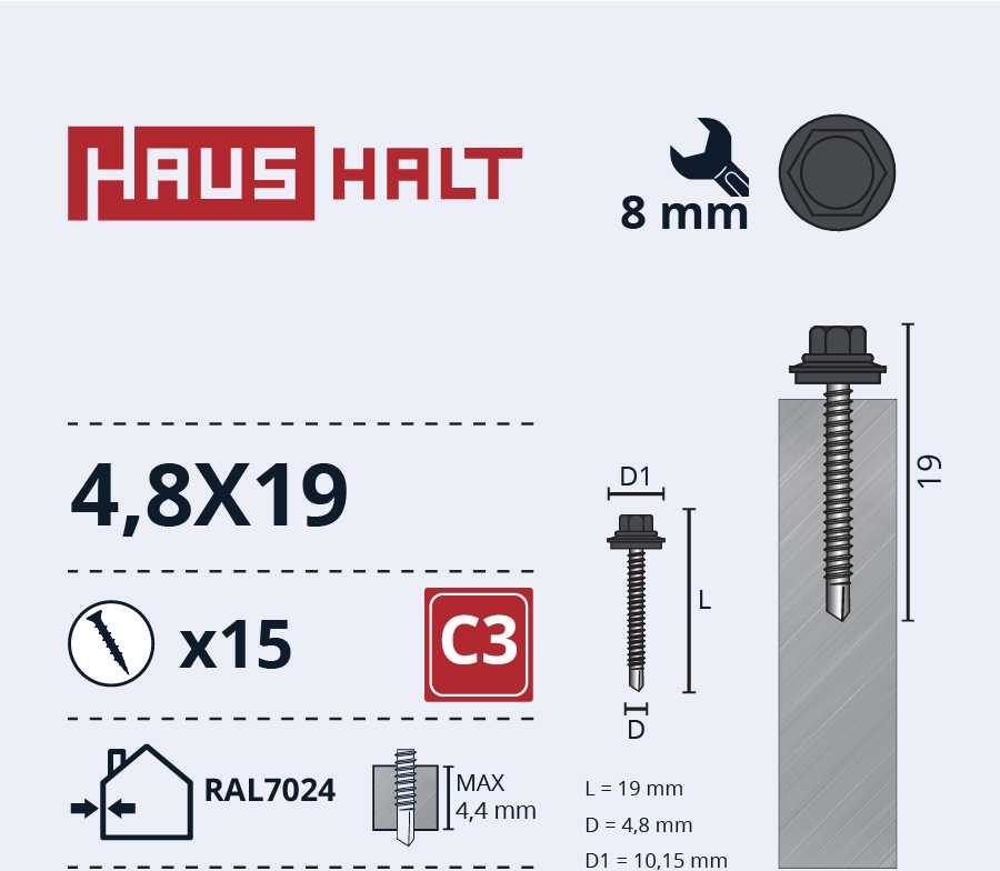 Haushalt „Memorysolution“ savisriegis sandariklis 4,8X19 MET+EPDM RAL7024 15 vnt.