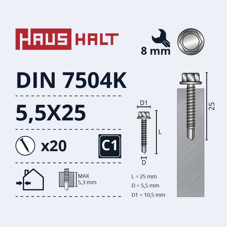 Savisriegiai Haushalt, DIN 7504K, 5,5 x 25 mm, 20 vnt.