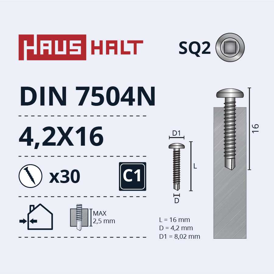 Haushalt E Normpro SELF SCREW 4,2X16 DIN7504N SQ ZN 30PCS