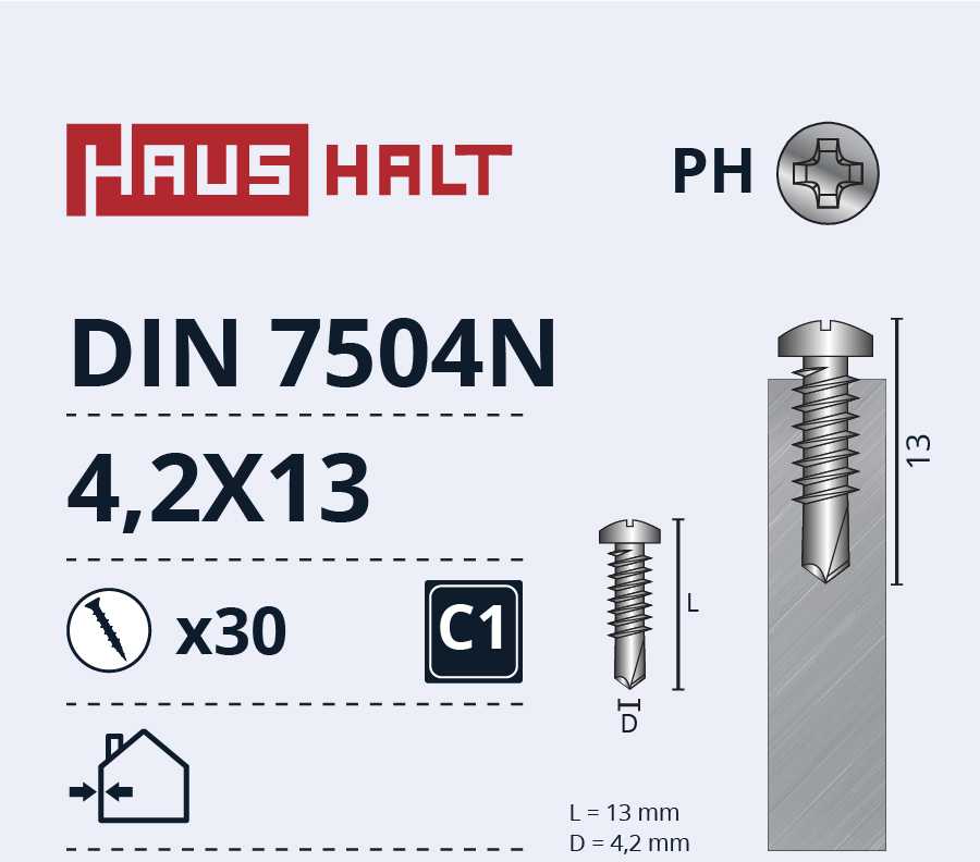 Savisriegiai Haushalt, DIN 7504N, 4.2 x 13 mm, 30 vnt.