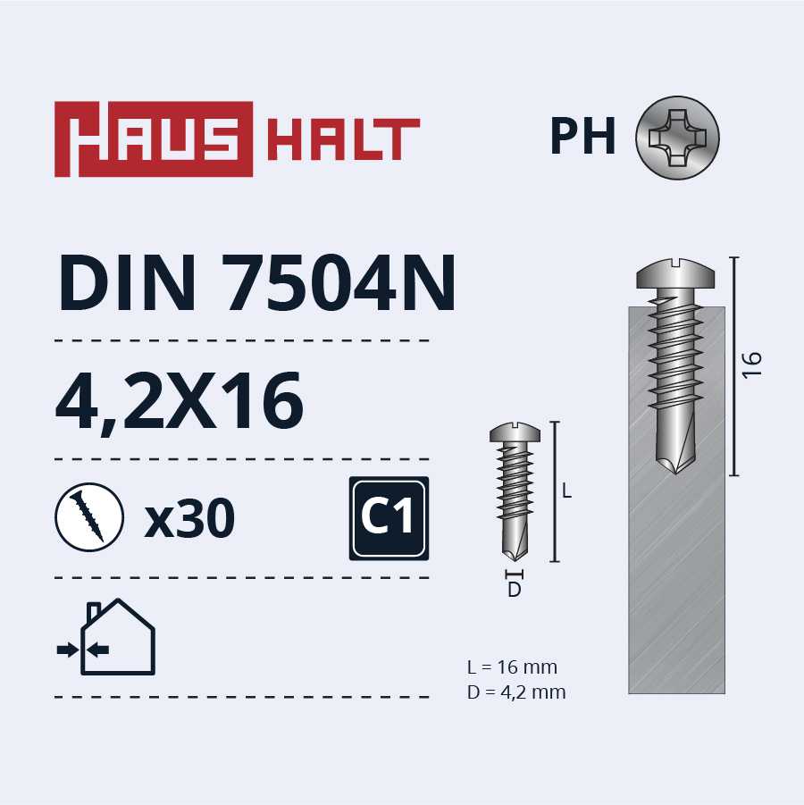 Savisriegiai Haushalt, DIN 7504N, 4.2 x 16 mm, 30 vnt.