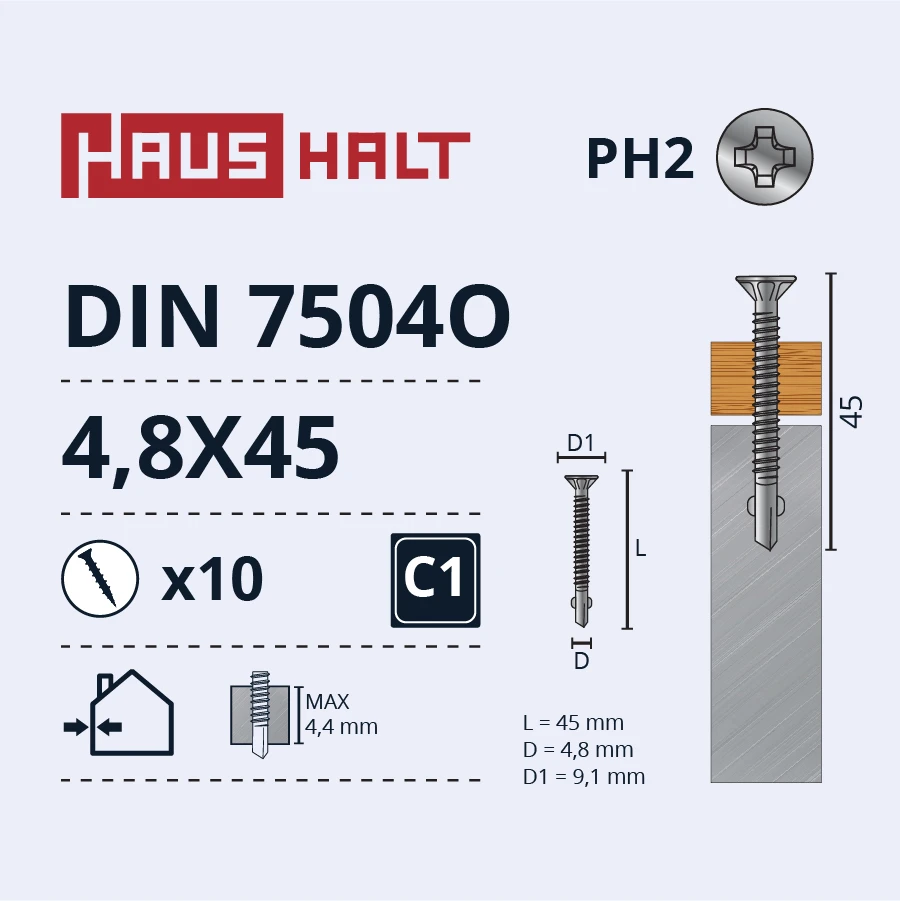 Savisriegiai Haushalt, DIN 7504O, 4,8 x 45 mm, 10 vnt.