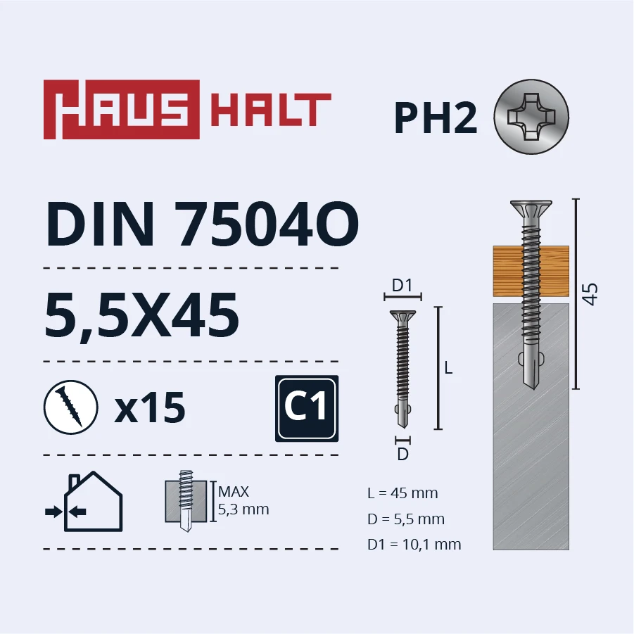 Savisriegiai Haushalt, DIN 7504O, 5,5 x 45 mm, 15 vnt.