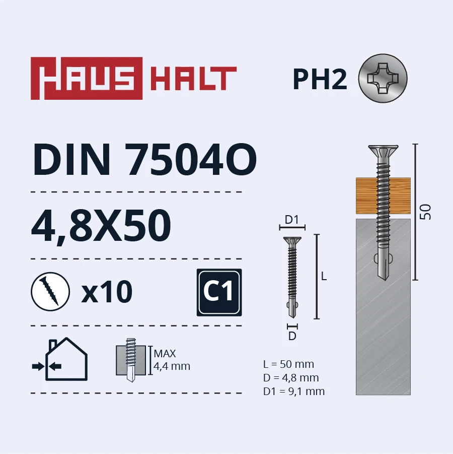Savisriegiai Haushalt, DIN 7504O, 4,8 x 50 mm, 10 vnt.