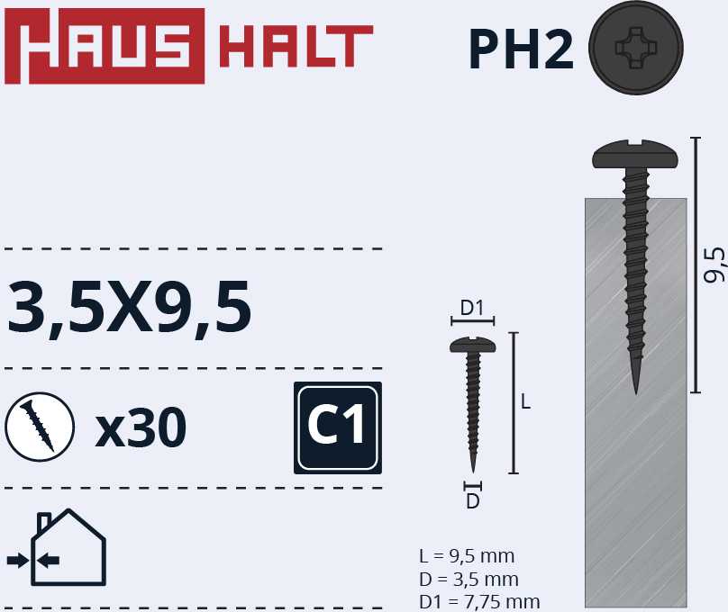 Savisriegiai Haushalt, DIN 7981C, 3.5 x 9,5 mm, 30 vnt.