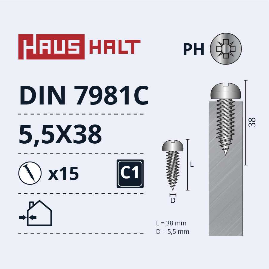 Savisriegiai Haushalt, DIN 7981C, 5.5 x 38 mm, 15 vnt.
