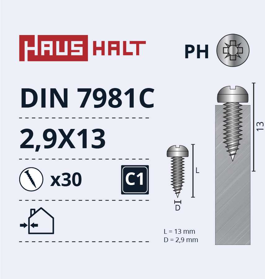 Savisriegiai Haushalt, DIN7981C, 2.9 x 13 mm, 30 vnt.