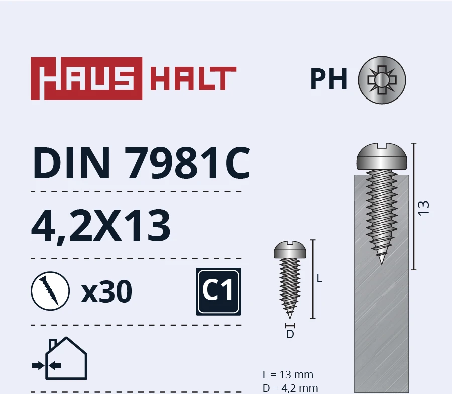 Savisriegiai Haushalt, DIN7981C, 4,2 x 13 mm, 30 vnt.