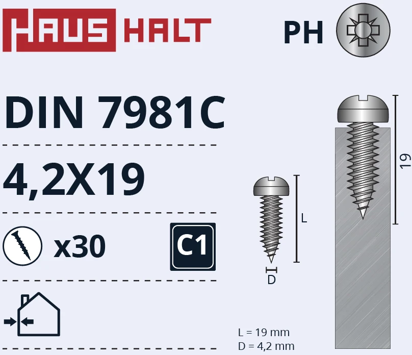 Savisriegiai Haushalt, DIN7981C, 4,2 x 19 mm, 30 vnt.