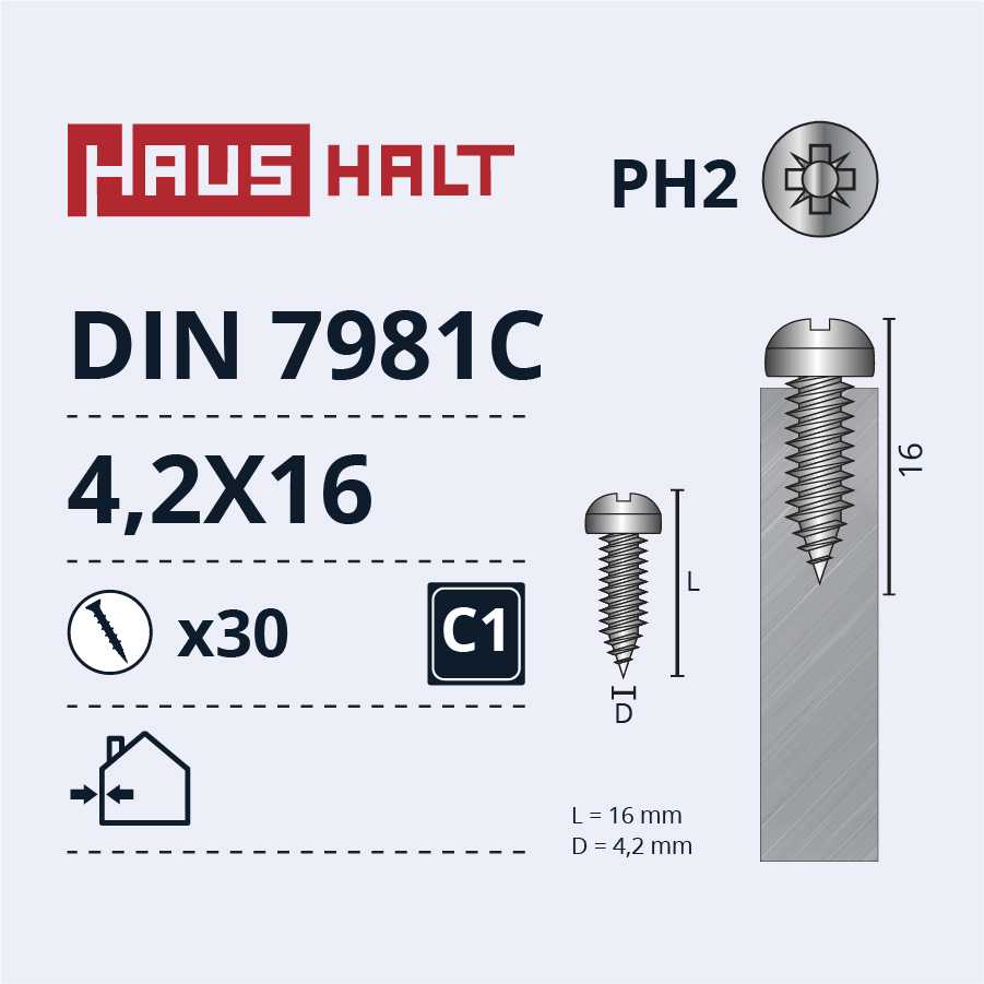 Savisriegiai Haushalt, DIN7981C, 4,2 x 16 mm, 30 vnt.