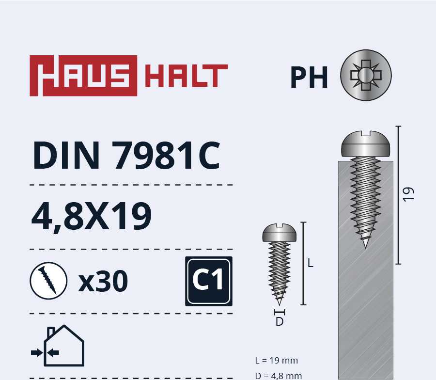 Savisriegiai Haushalt, DIN7981C, 4,8 x 19 mm, 30 vnt.