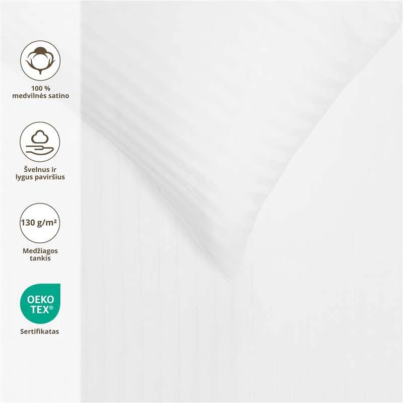 Patalynės komplektas Domoletti lovos užvalkalų komplektas dryžuotas Baltas satinas 140x200
