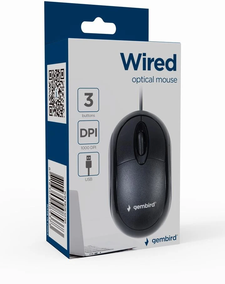 Gembird | MUS-U-01 | Optinė USB pelė | su laidu | Juodas