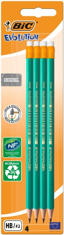Bic Pieštukai su trintuku Evolution Original HB, 4 vnt. rinkinys 049012