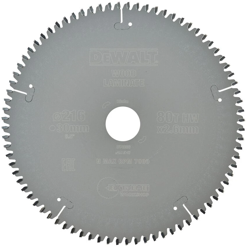 Pjov. diskas medienai DeWalt 216mmx30mm 80T