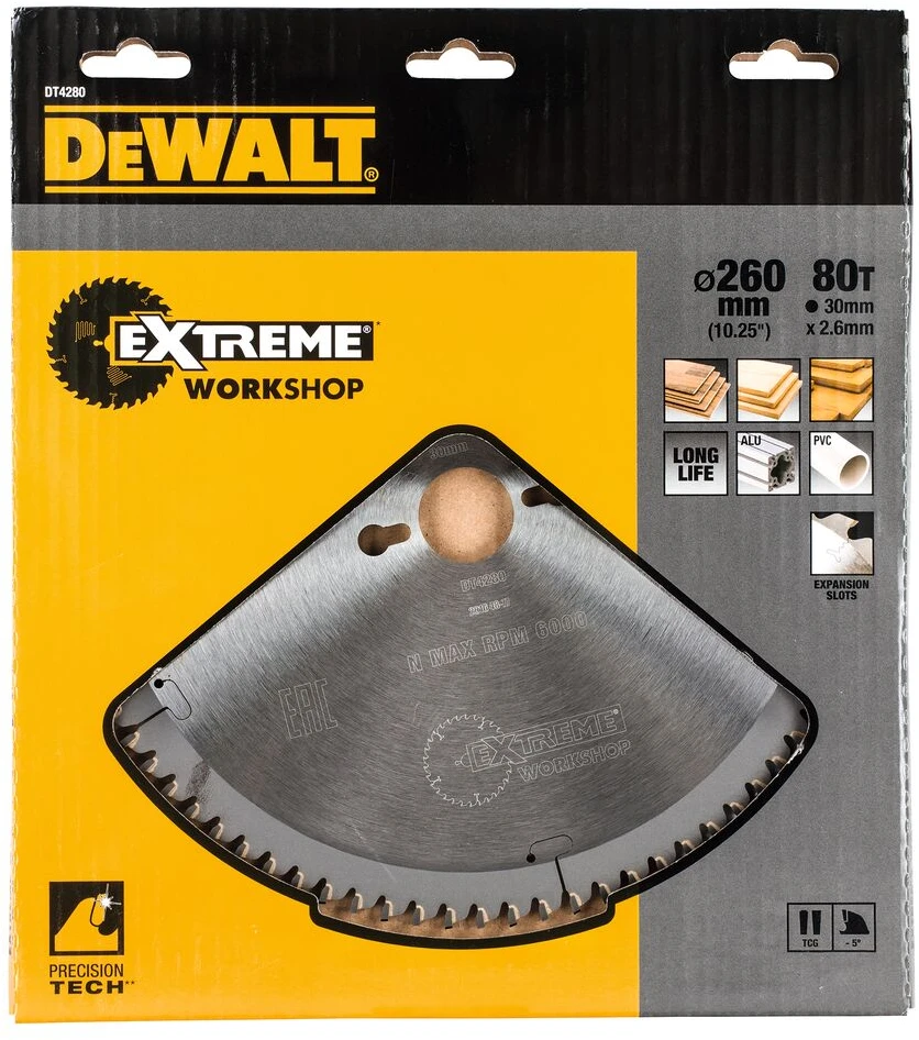 Pjov. diskas medienai DeWalt 260mmx30mm 80T