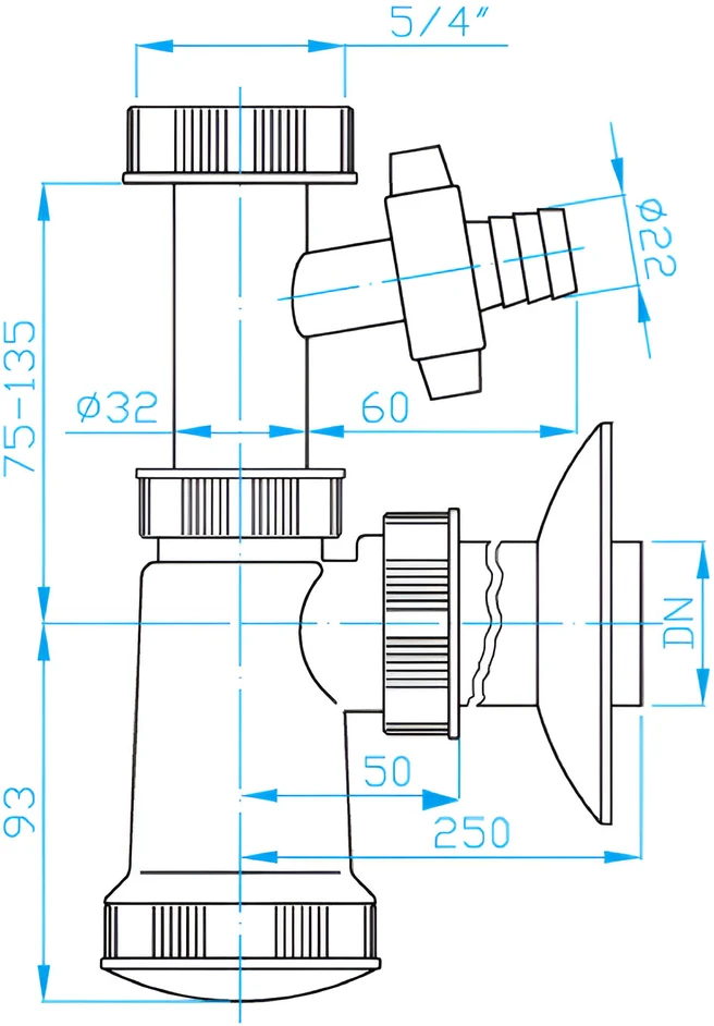 Plastbrno Praustuvo sifonas EM15340 1 1/4x40mm su perpildymo jungtimi