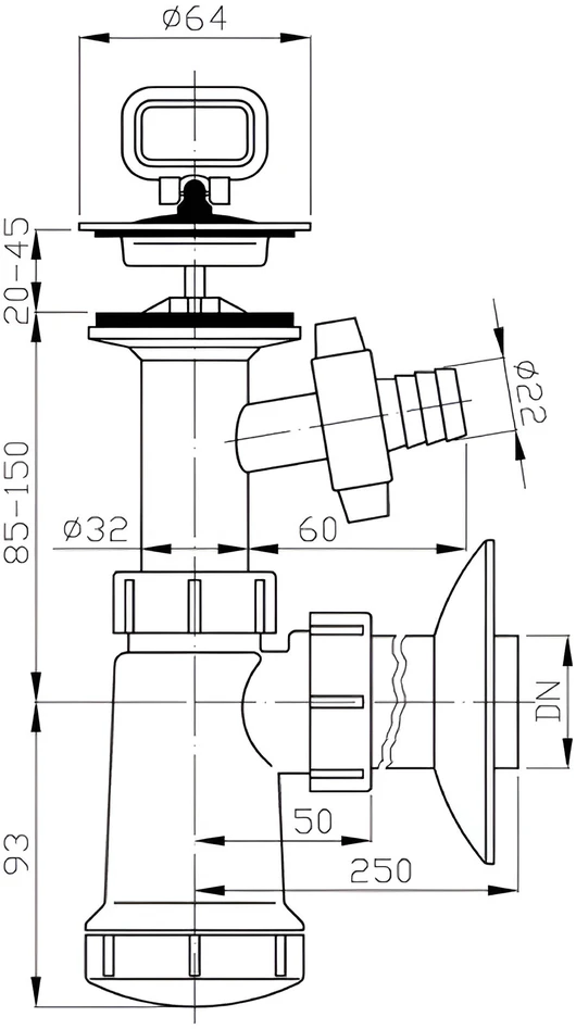 Plastbrno Sifonas praustuvei EU1N342 1 1/4"x40mm su jungtimis