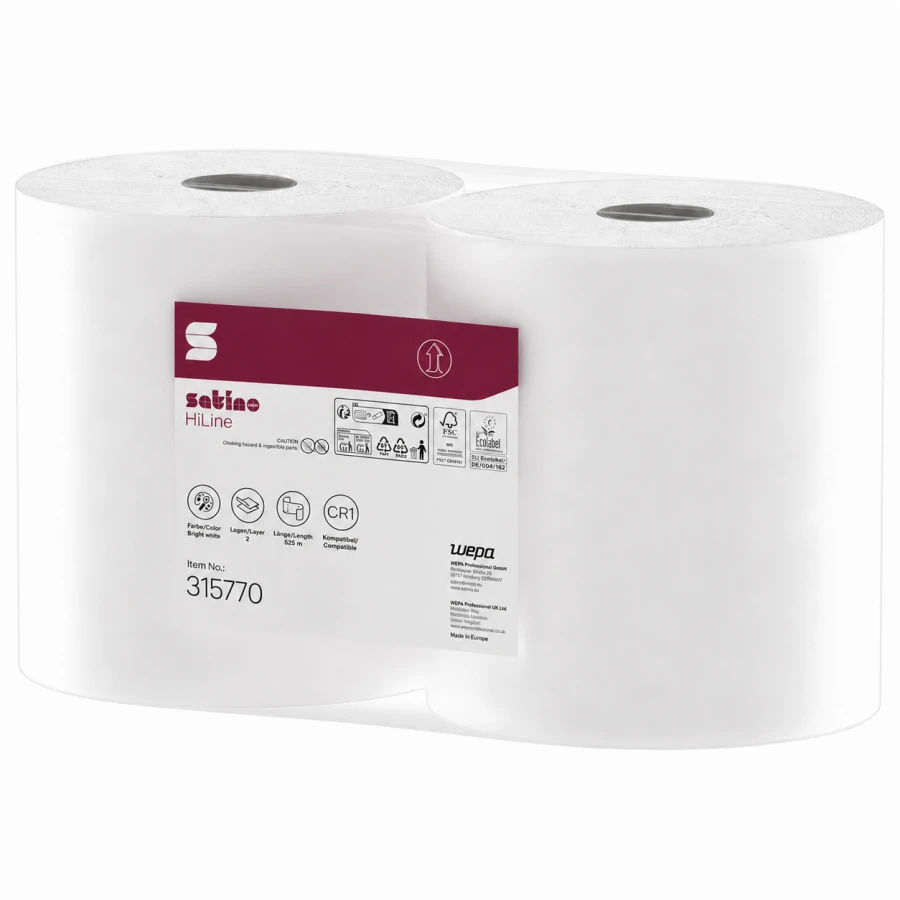 Popierinių šluosčių ritinys Satino HiLine 2x525m CR1, Satino by WEPA