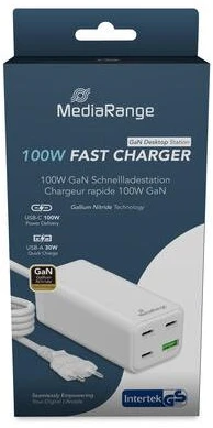 Įkroviklis MediaRange GaN 1x USB-A 3x USB-C 100 W baltas (MRMA124)