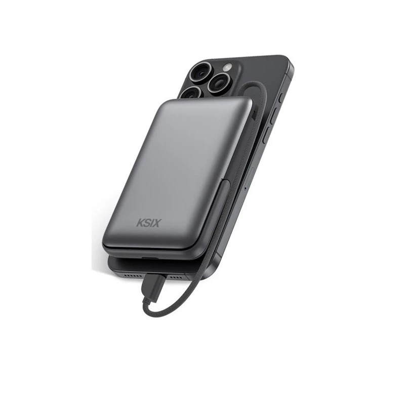Ksix Magnetic Power Bank 10000 mAh, 22.5W, skirtas iPhone ir Apple Watch, Pilkas