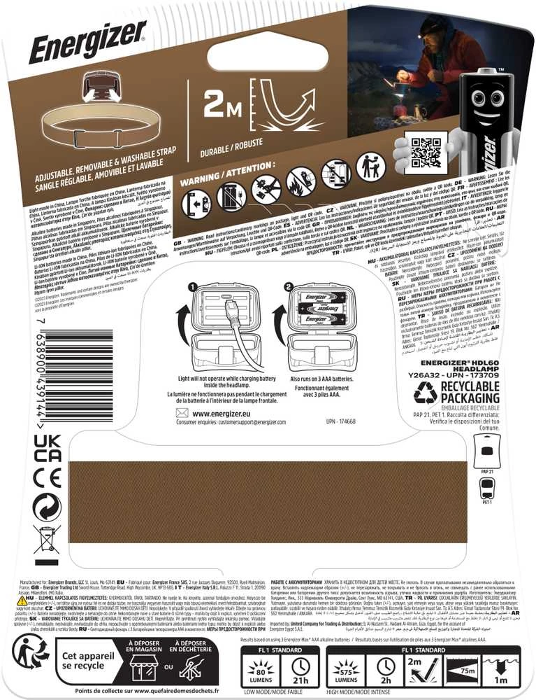 Galvos žibintuvėlis, 575lm, Įkraunamas arba 3xAAA, HDL60, ENERGIZER