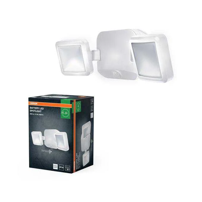 Prožektors ar kustības sensoru, stiprināms gan pie griestiem, gan sienas Osram, 10 W, 480 lm, 4000 °K, IP54, balta