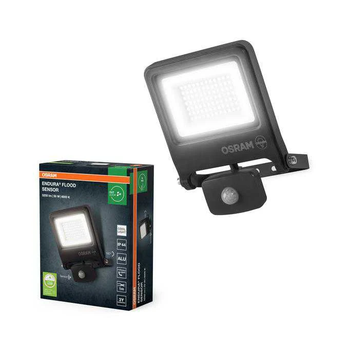 Prožektorius su judesio davikliu, tvirtinamas prie sienos Osram Endura, 50 W, 5250 lm, 4000 °K, IP44, pilka sp.